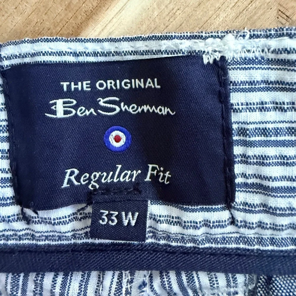 Ben Sherman Mens Blue White Striped Seersucker Cotton Shorts Regular Fit 33W